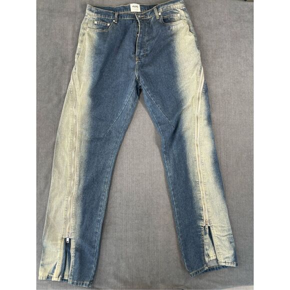 Mijko Zipper Jeans Mens 2XL Blue Gradient Baggy Denim Y2K Statement Streetwear - Picture 1 of 16